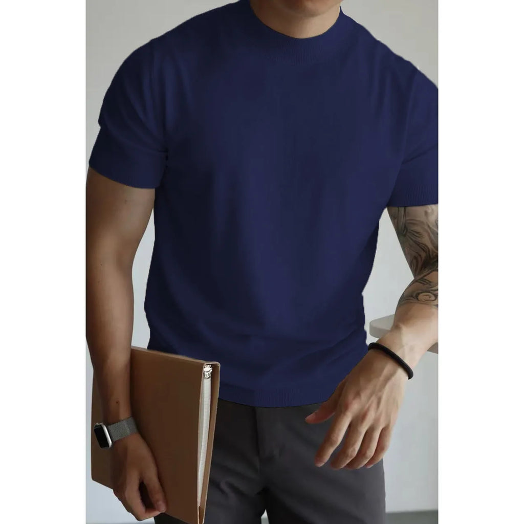 Men's slim-fit solid colour T-shirt on a hanger, shown in a wine red colour.