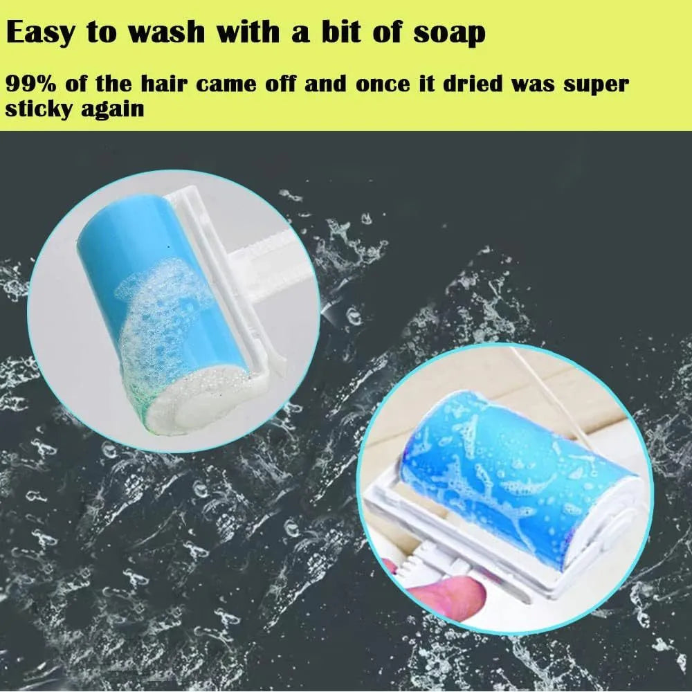 Blue washable reusable lint roller with protective cover for removing pet hair from clothes and furniture