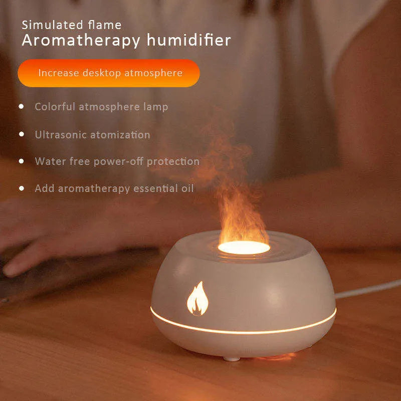 Black 130ml flame humidifier aromatherapy diffuser with 7 colour lights and USB power