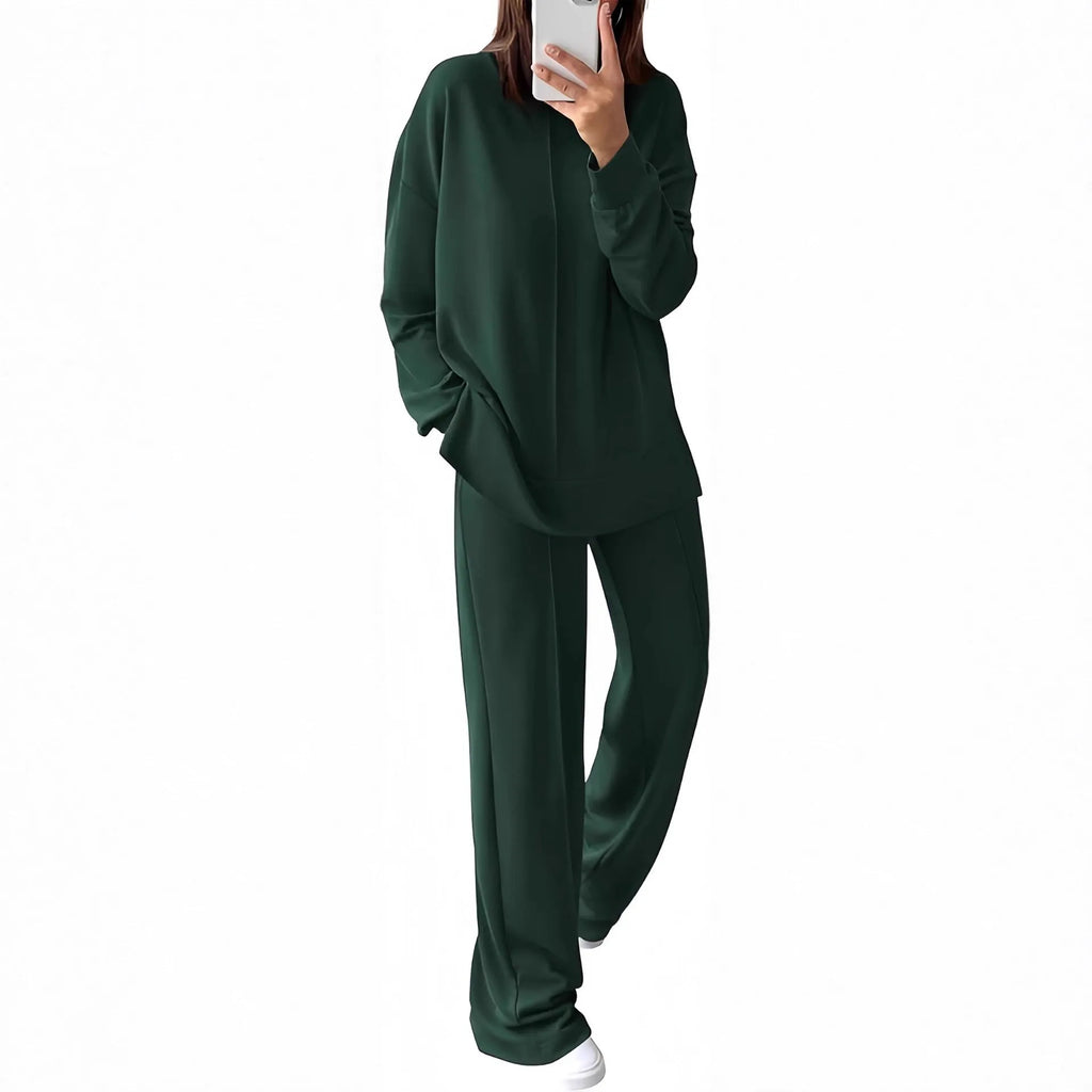 Women's Army Green long-sleeve polyester jogging suit co-ord set with matching trousers