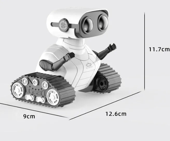 White plastic USB rechargeable remote control robot toy for children with handle remote, sound and light dancing, ages 7-14