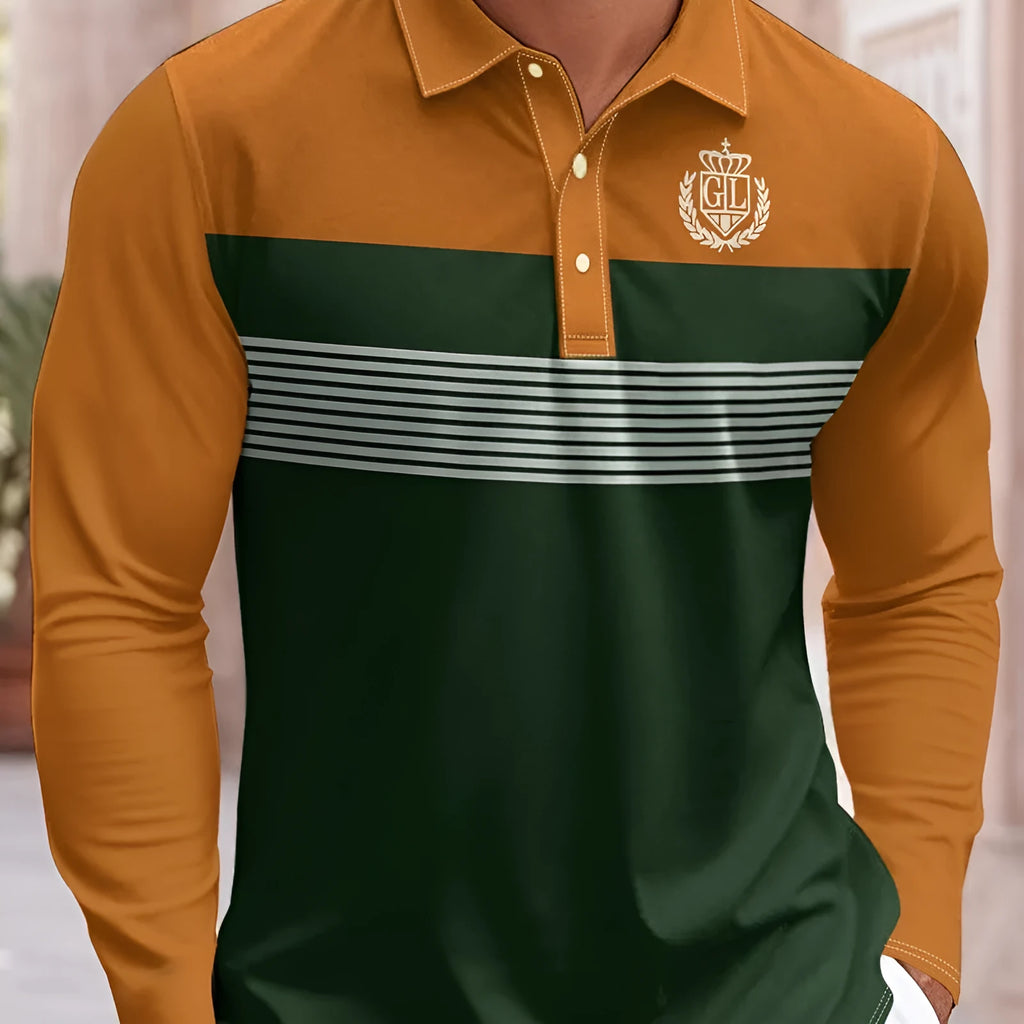 Leisure Sports long sleeve striped button polo shirt in slim fit colour MB14SQ250924Y598 for spring autumn casual wear