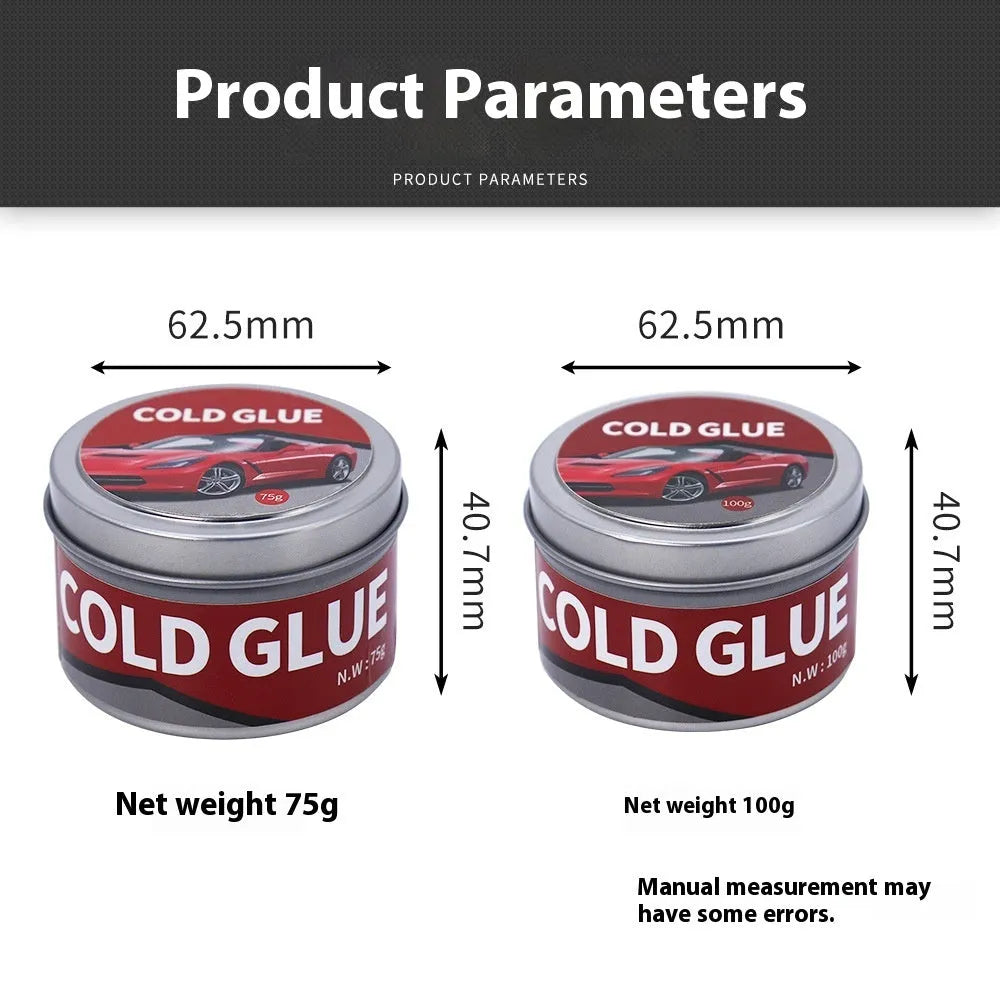 Automobile dent repair cold glue container for car body panel repairs