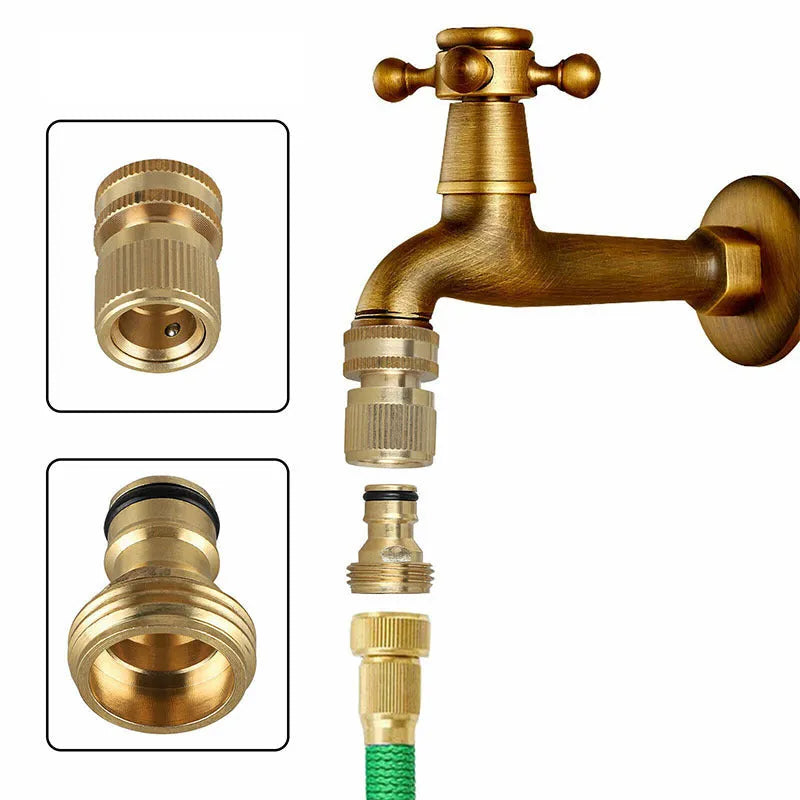 Brass male and female 3/4 inch water pipe connectors for garden hose