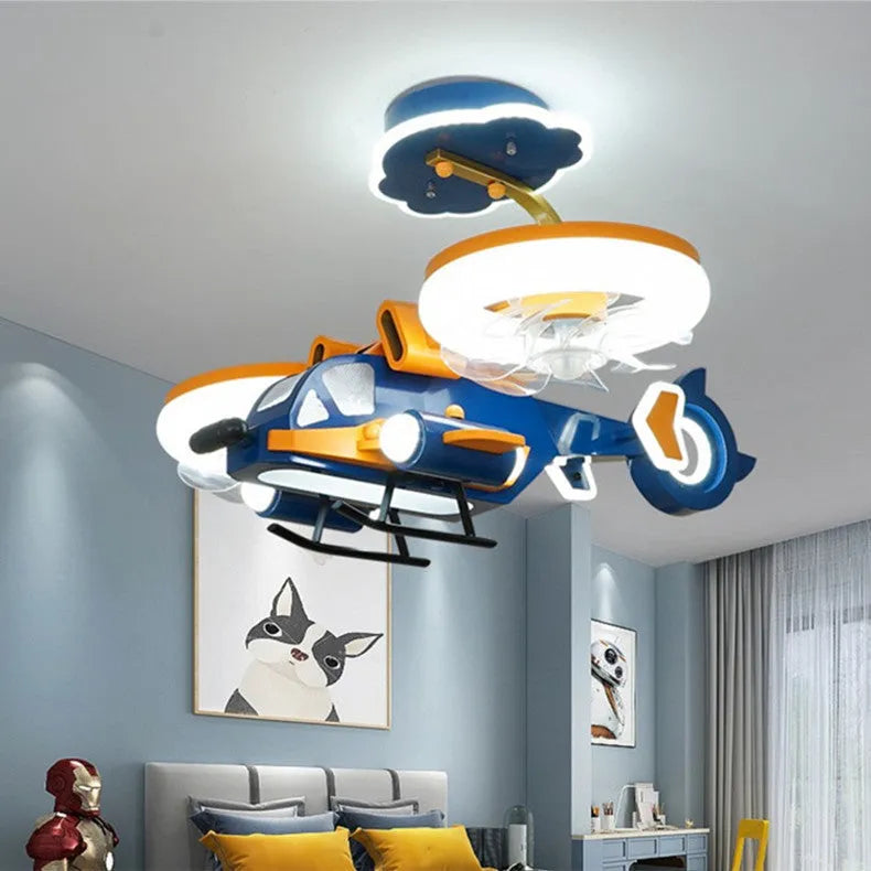 Smart Fighter Boy ceiling fan light with acrylic shade and metal blades for bedroom installation