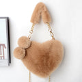 Heart-shaped soft plush women's handbag with zipper opening in medium size