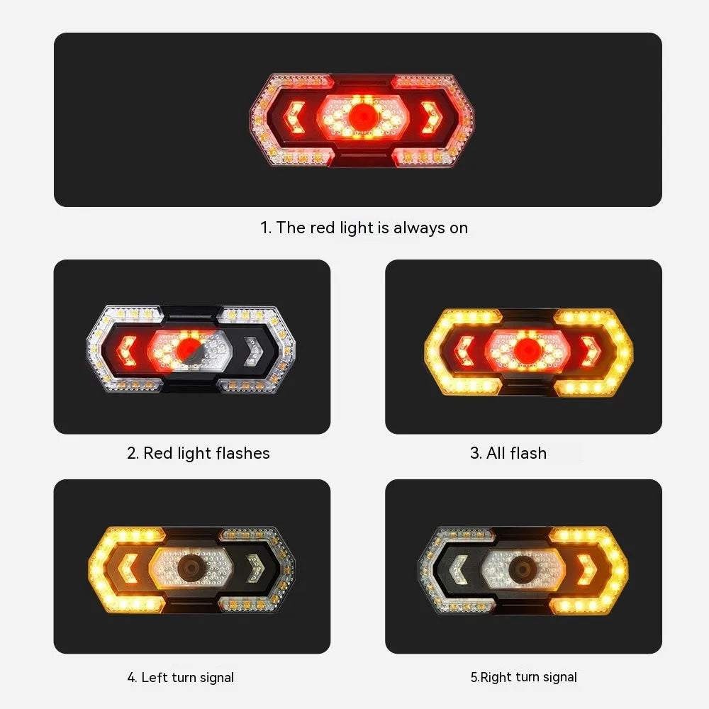 Black wireless remote control car taillight with USB charging port and waterproof housing