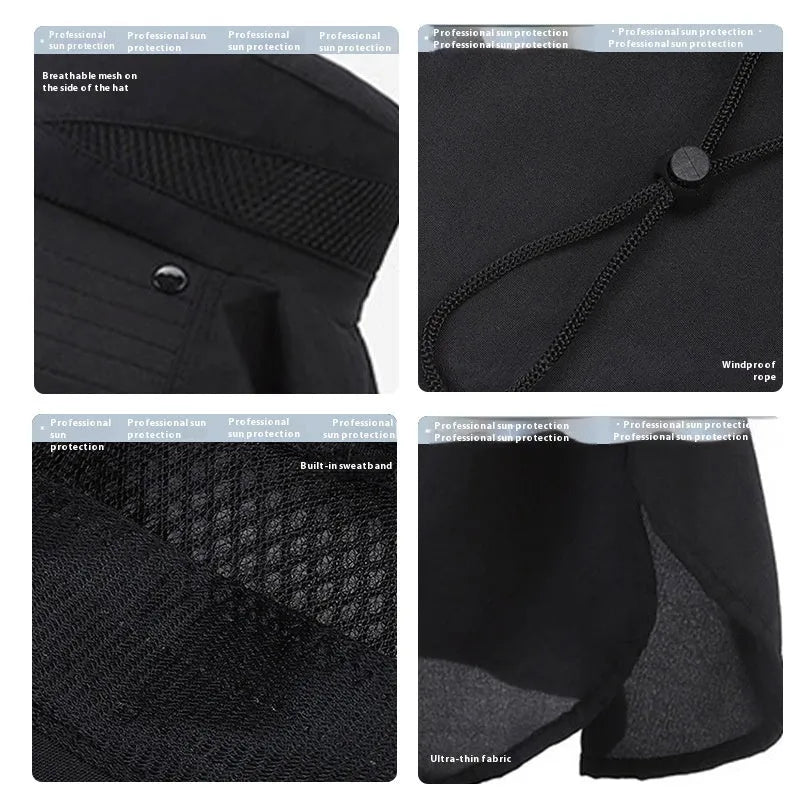 Men's polyester fisherman hat with big brim, adjustable free size and sunshade function