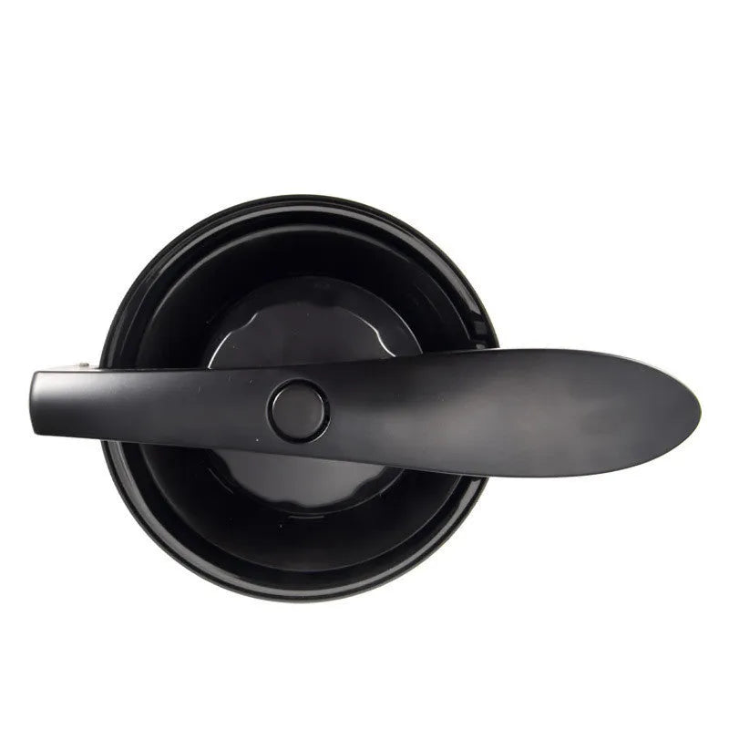 Stainless steel citrus juicer with round feeding port and vertical screw rod mechanism.