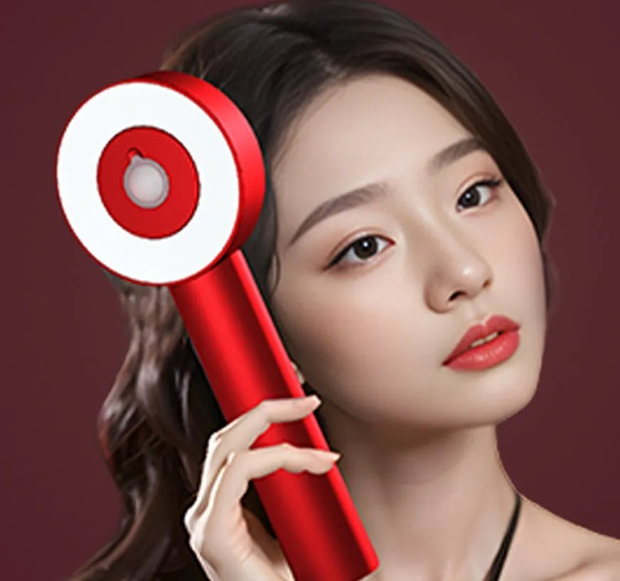 Red and blue light massage hair comb with plastic construction and Type-C charging port