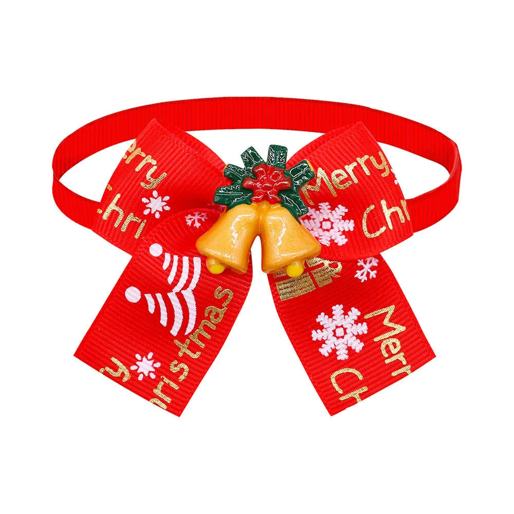 Red and green Christmas pet bow tie with British-style design for dogs and cats