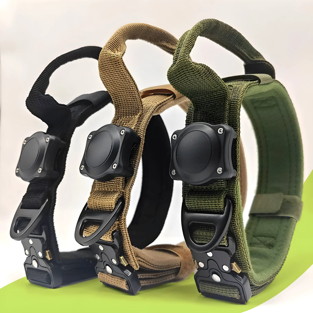 Tactical waterproof dog collar with positioning ring in Army Green colour on size L code