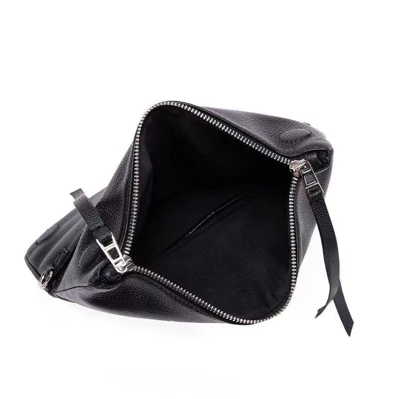 Women's soft PU leather chain folding clutch messenger bag with double straps in black classic colour