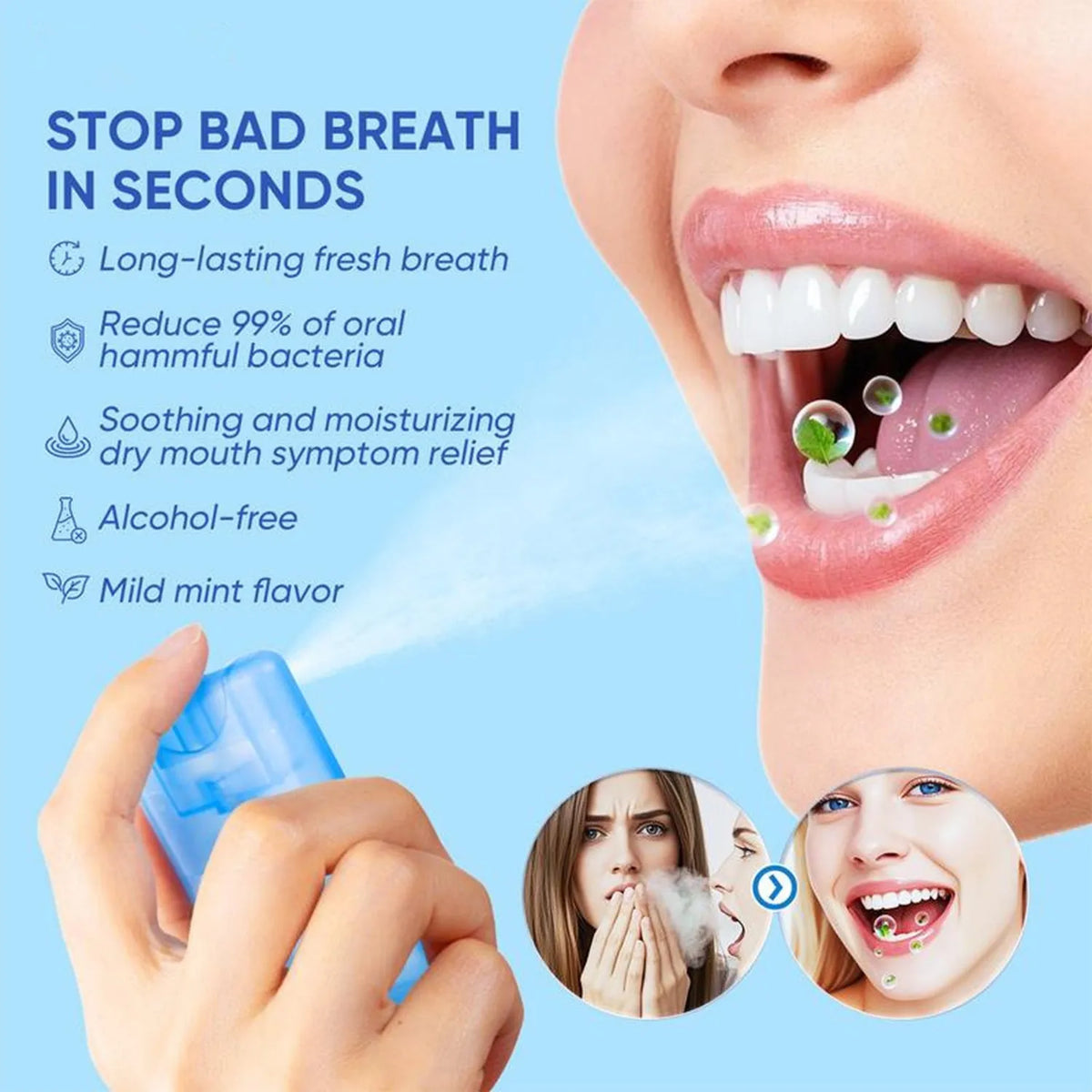 Portable oral spray bottle for men and women, single oral spray for dating and fresh breath