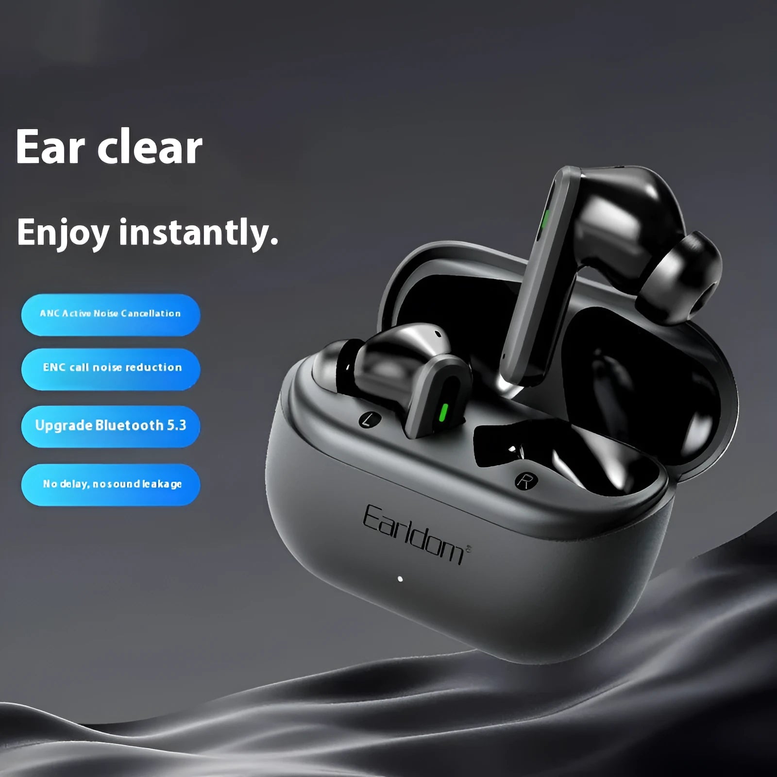 True wireless Bluetooth headset in black and yellow with dual noise-reduction sports earplugs