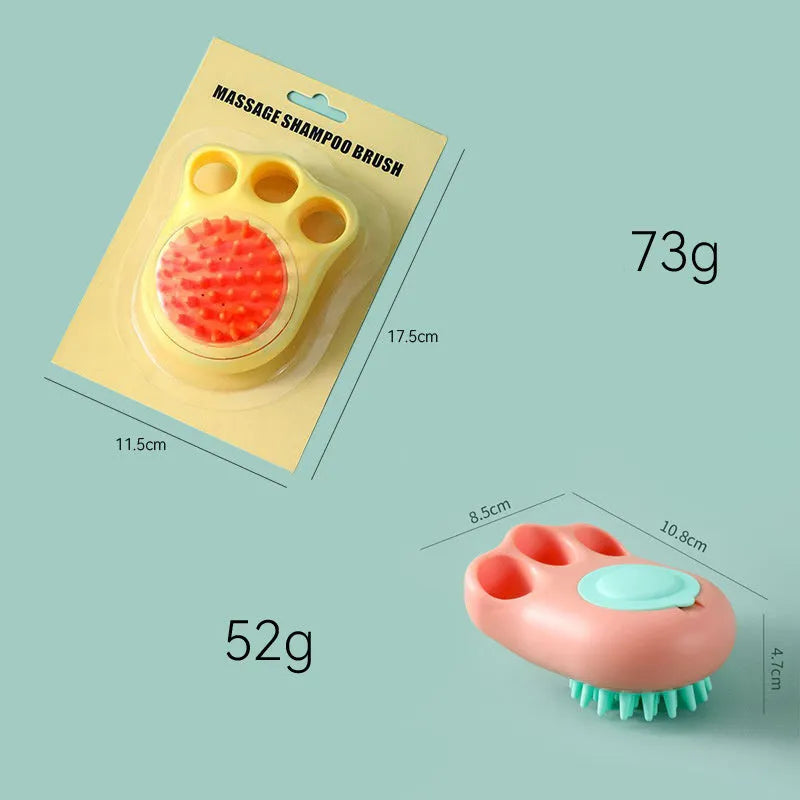 Cat claw shaped bath brush with soft silicone bristles for pet massage and cleaning