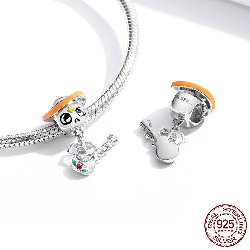 925 silver guitar skull scattered bead, 2.1 x 1.4cm, 2.5g, dripping oil finish, colour BSC327
