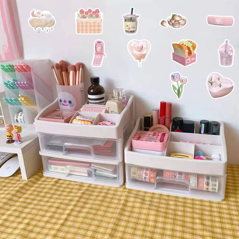 Pack of cute pink 3D girl heart decorative stickers shown in two colour variants.