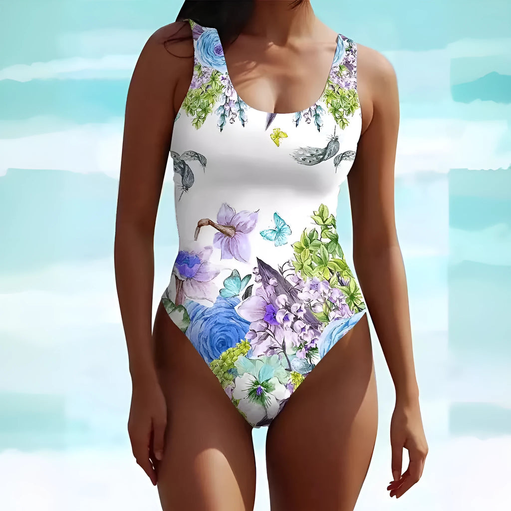 Women's sleeveless Bohemian swimsuit dress in artistic retro style with pattern design