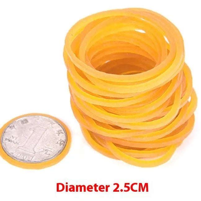 500g pack of assorted size yellow rubber bands for bundling and organisation