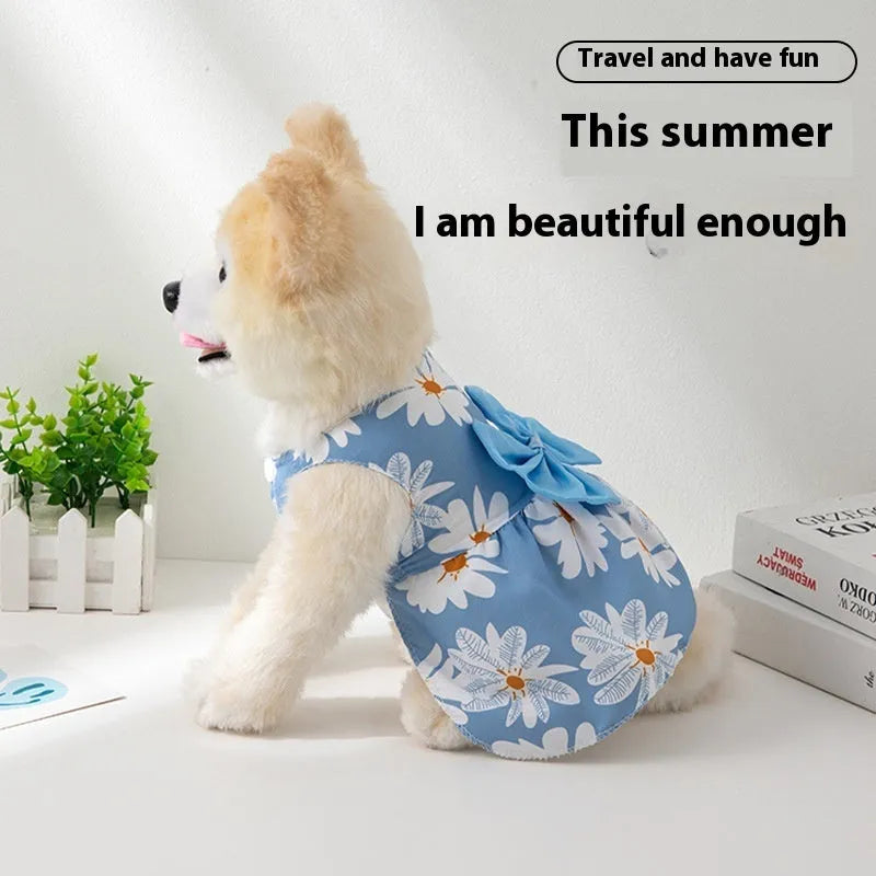 Ultra-thin floral butterfly knot pet dress for dogs and cats in multiple colour options