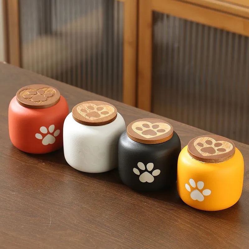 Ceramic pet funeral urn moisture-proof keep dry pet cinerary casket in foot print design