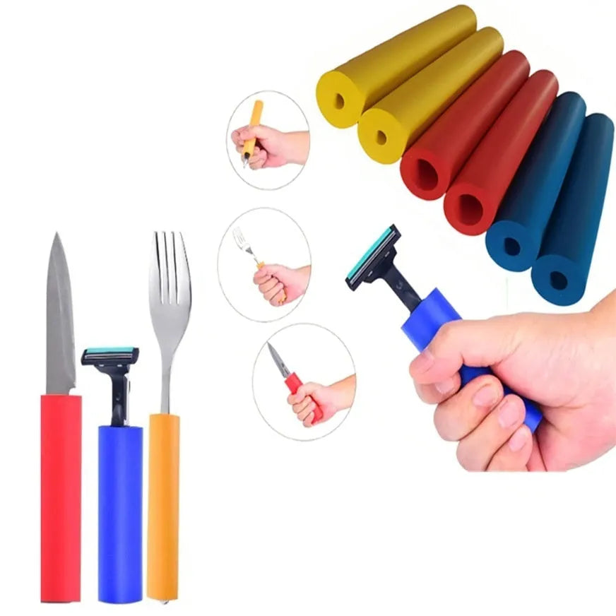 Rubber auxiliary grip hose for tableware and pens, showing inner diameters of 10mm and 18mm.