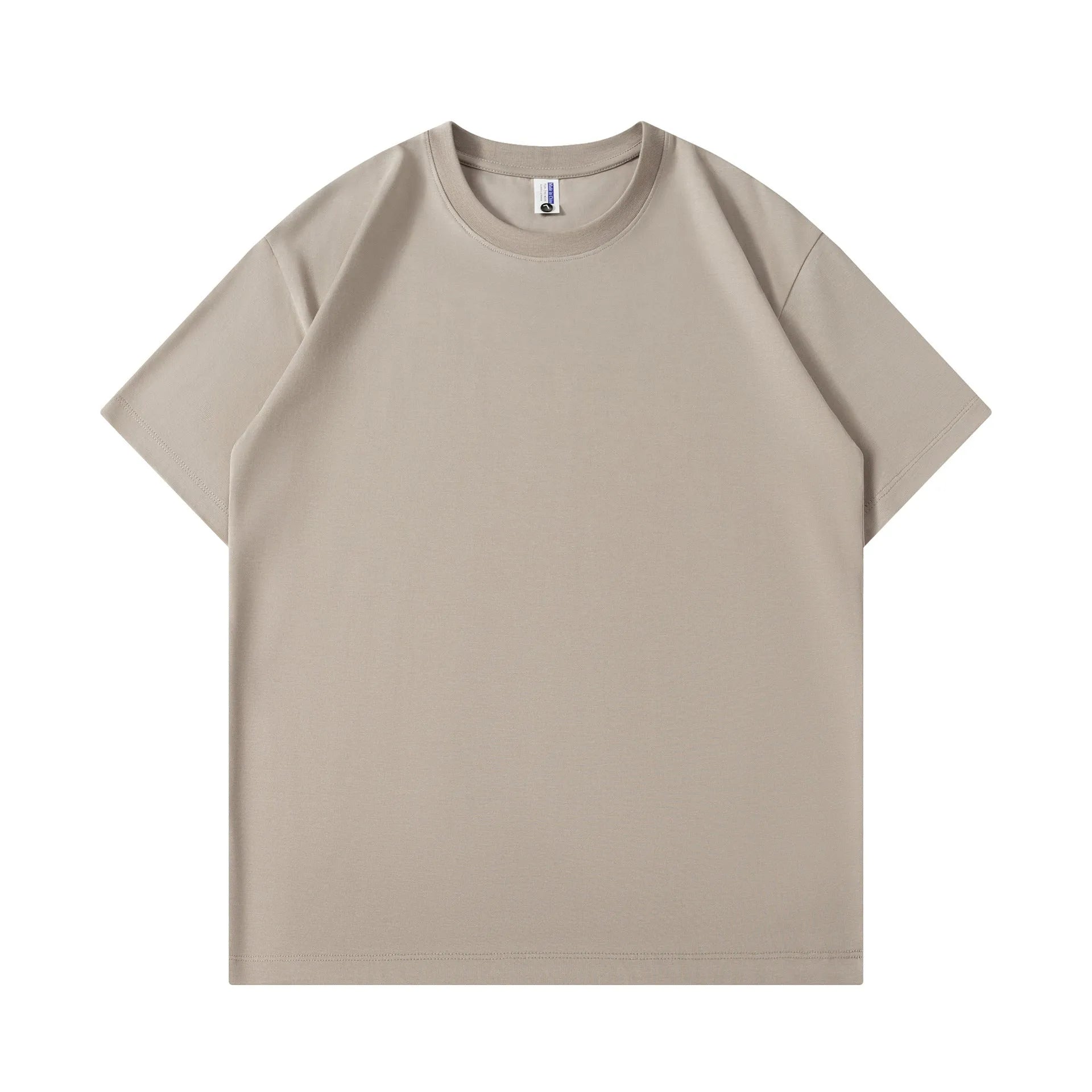 A man and woman modelling a loose-fit, solid colour pure cotton short sleeve T-shirt.