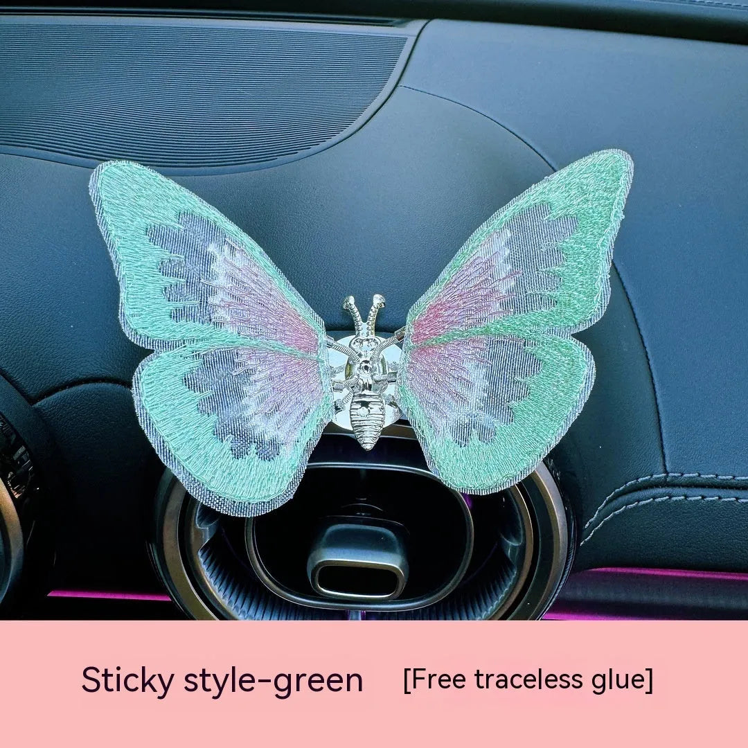 Moving embroidery butterfly fabric car centre console air vent decoration in multiple colour options