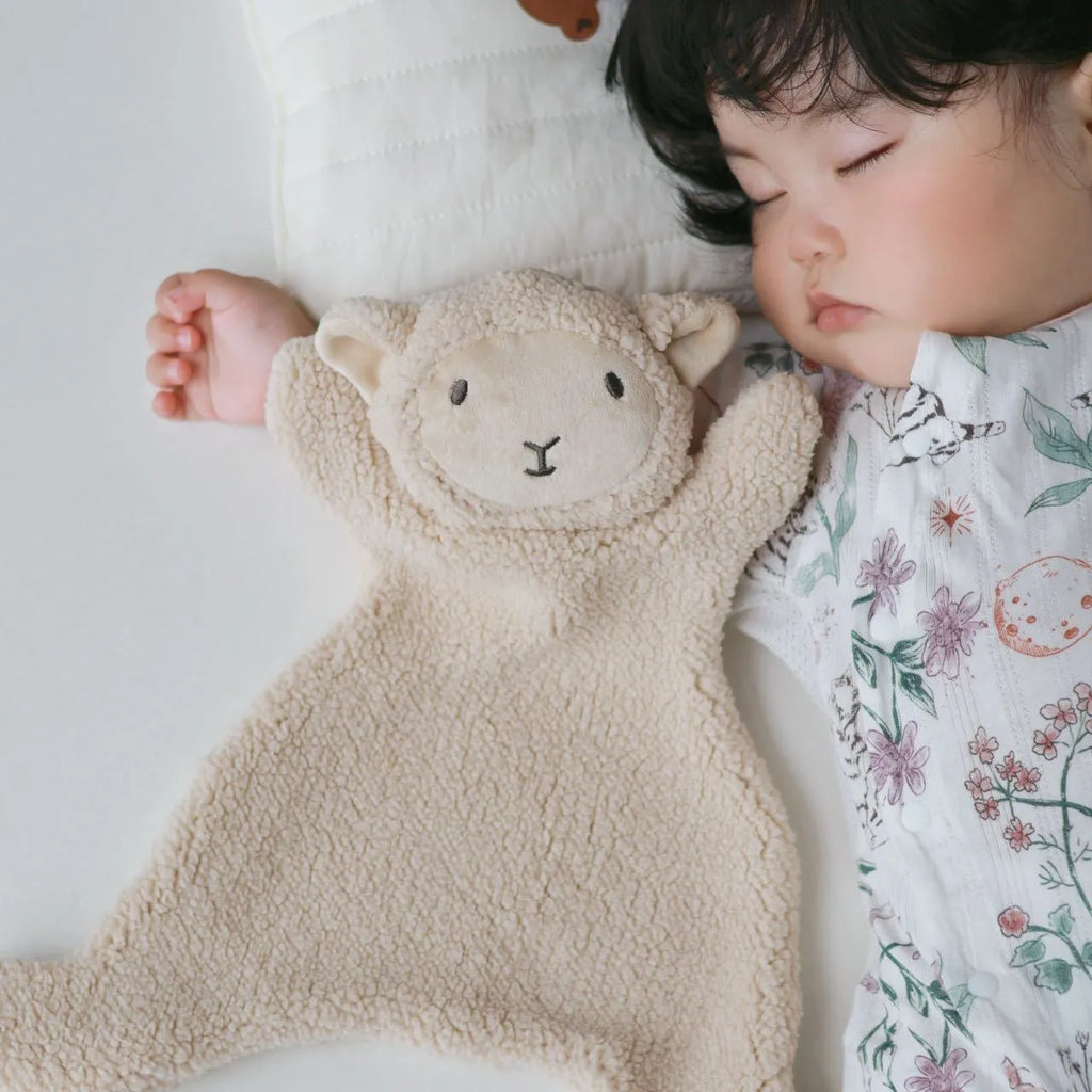Beige sheep velvet plush sleeping bear doll for infants 30x29.5cm