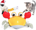Blue electronic crab dog toy crawling on floor with lights illuminated.