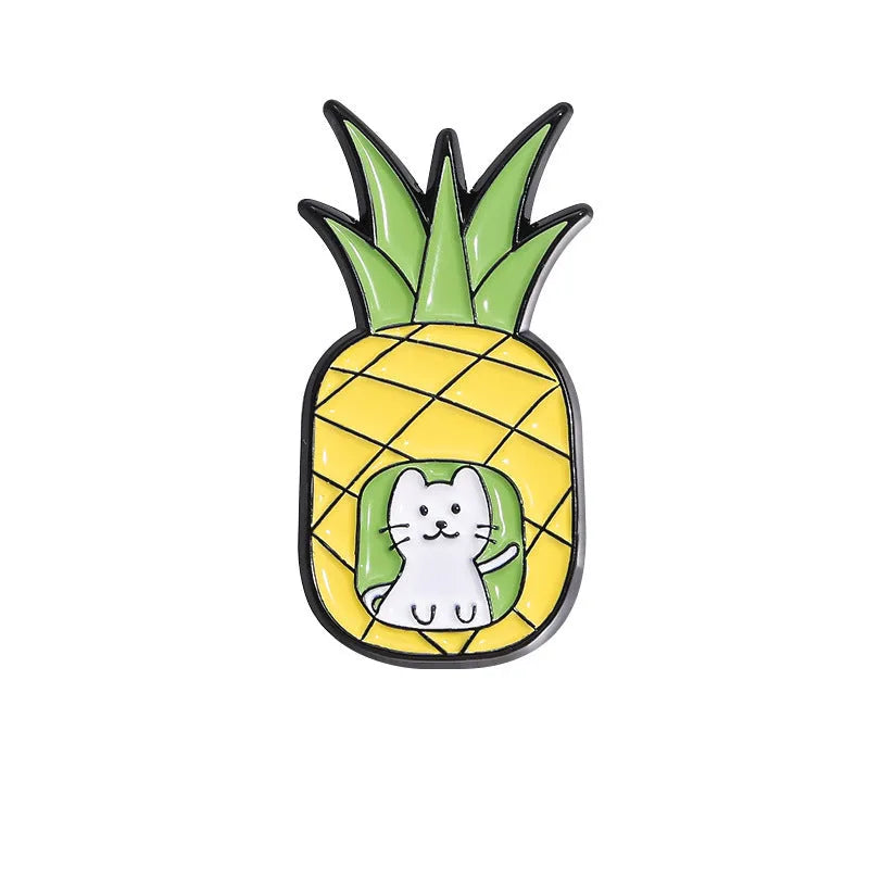 Colourful cartoon fruit zinc alloy brooch with pin back on denim jacket lapel