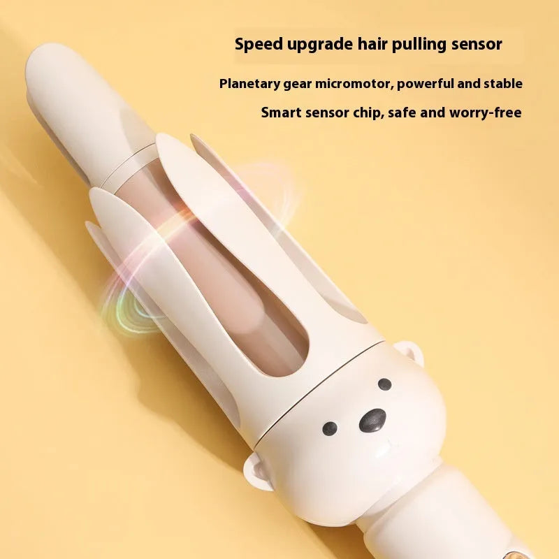 Beige FS-H208 anion automatic hair curler with hair stick accessory on white background