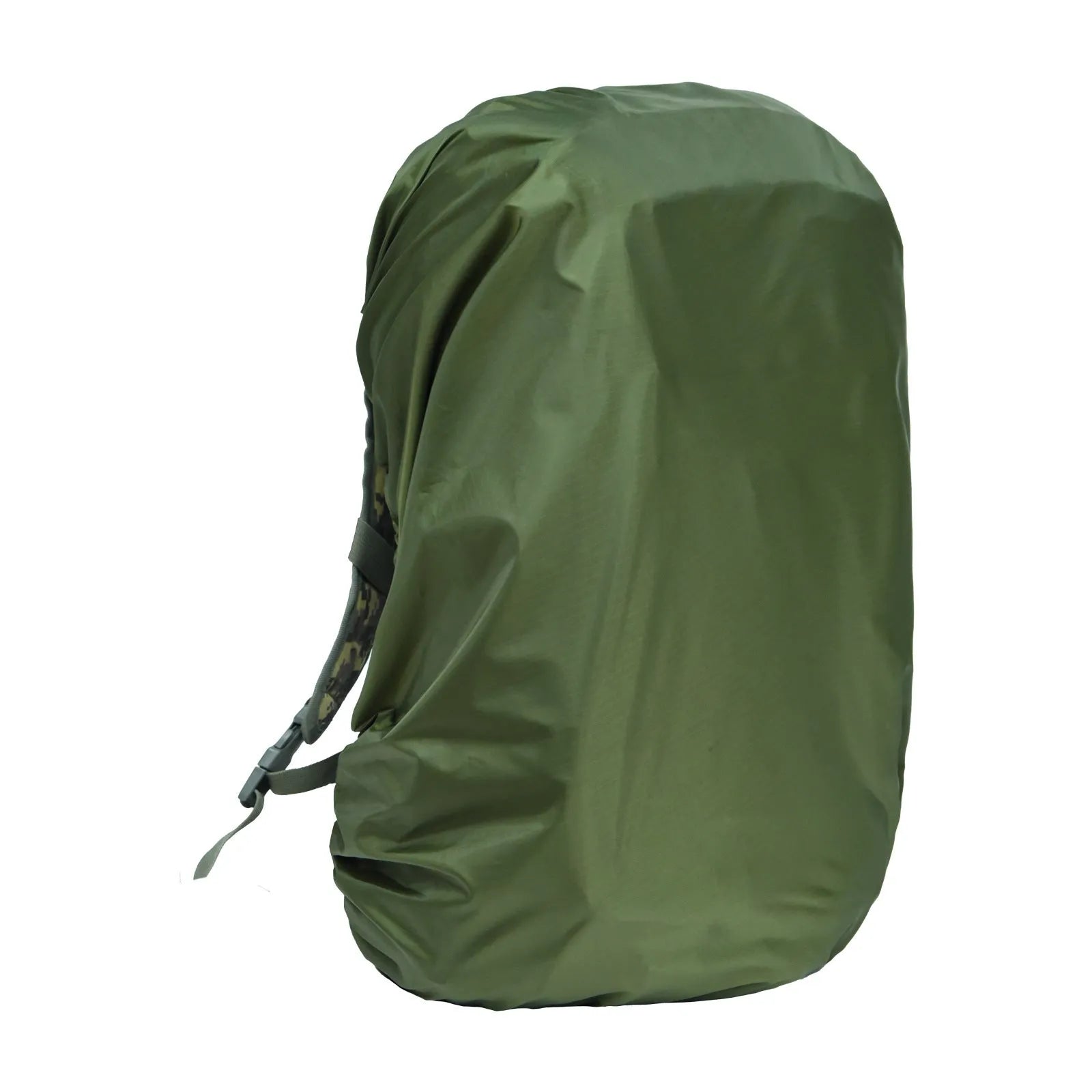 Army green PU backpack rain cover for outdoor use, shown unfolded.