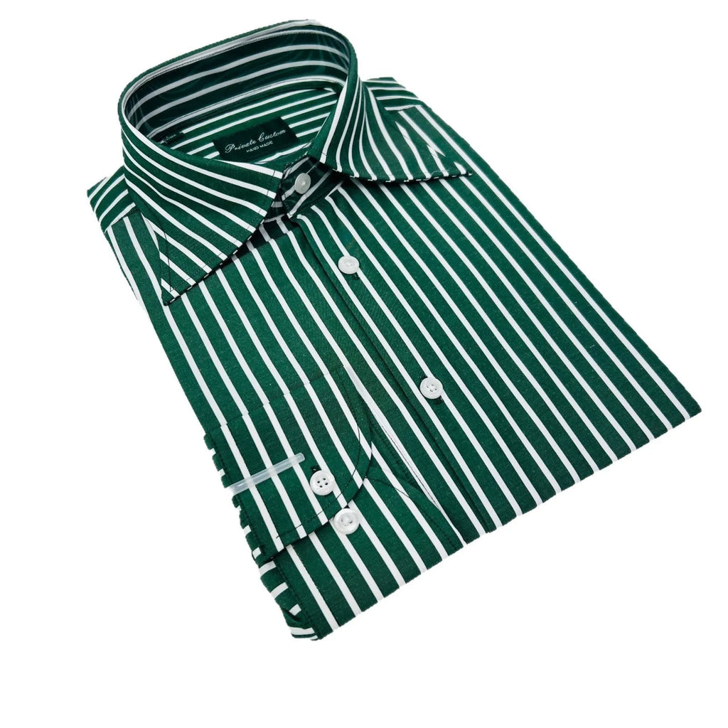 Men's green striped long sleeve shirt, cotton blend, regular fit, non-ironing, cardigan style