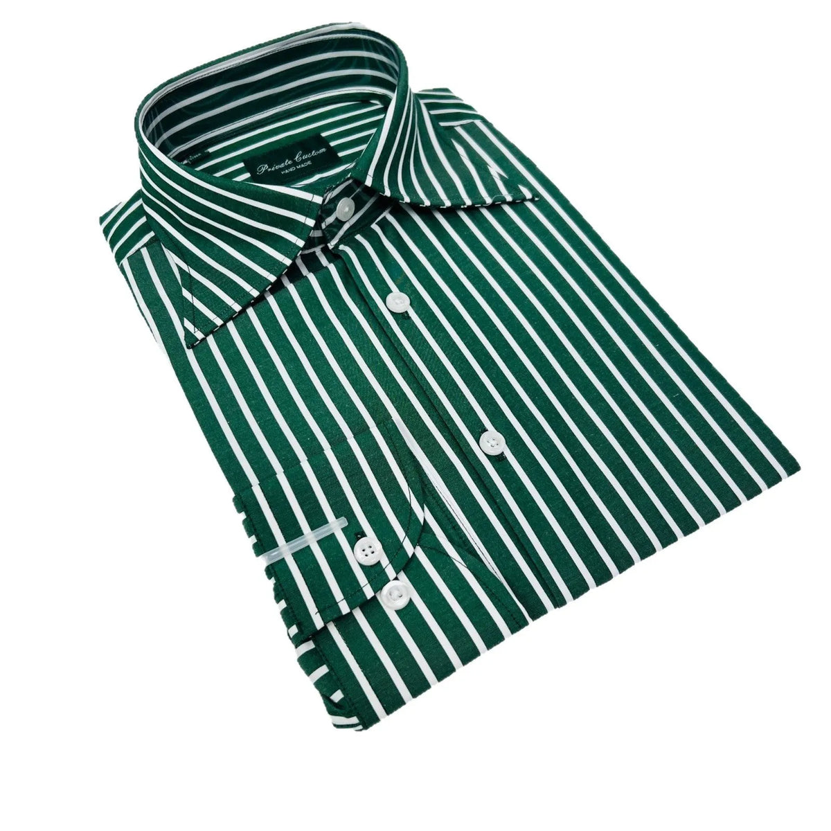 Men's green striped long sleeve shirt, cotton blend, regular fit, non-ironing, cardigan style