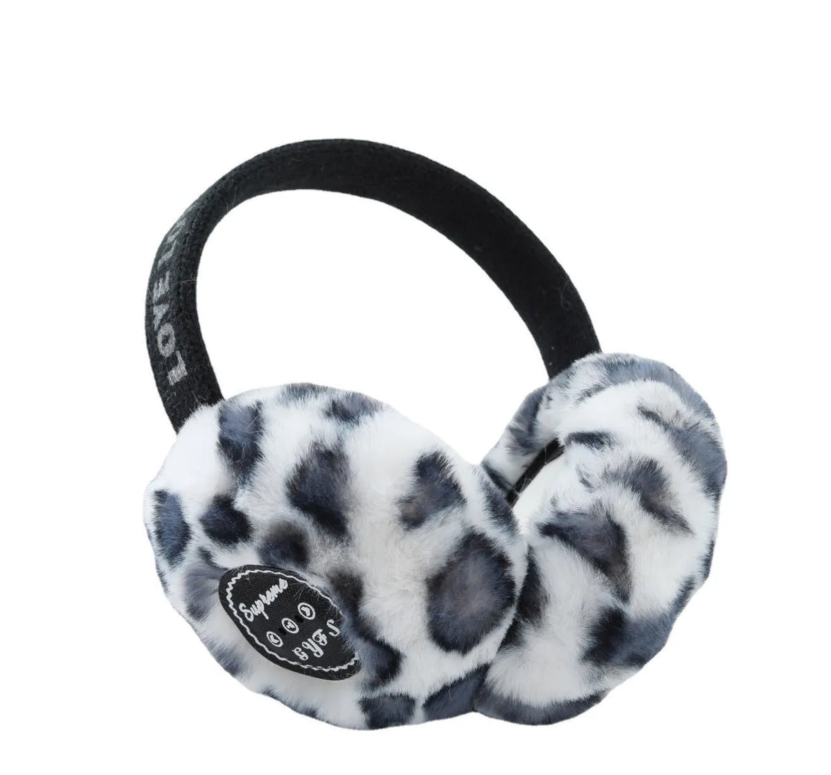 Plush Bluetooth earmuff headset in khaki with built-in controls for outdoor calls and music