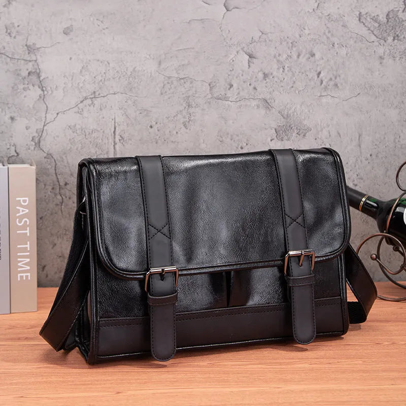 Black Korean-style men's commuter backpack with anti-theft function and sewing thread detailing
