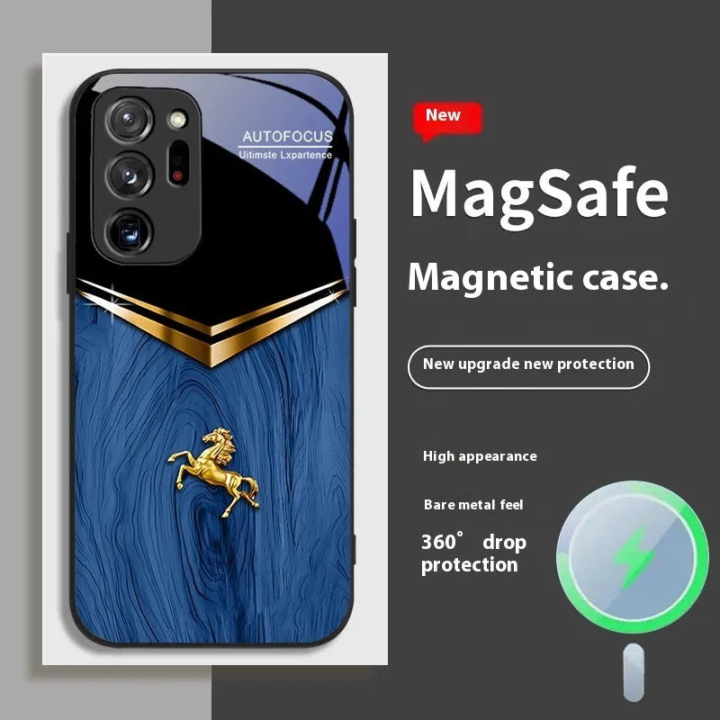 Black metal magnetic phone case for Samsung Galaxy S23 Ultra showing ring on back