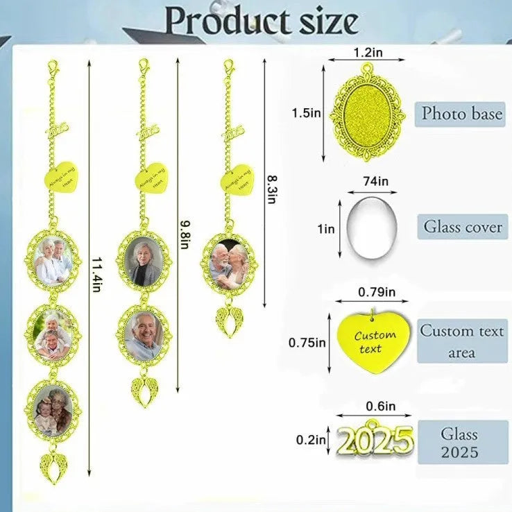 Metal photo pendant necklace with electroplated finish and Love 2025 model stainless steel engraving, 15cm length
