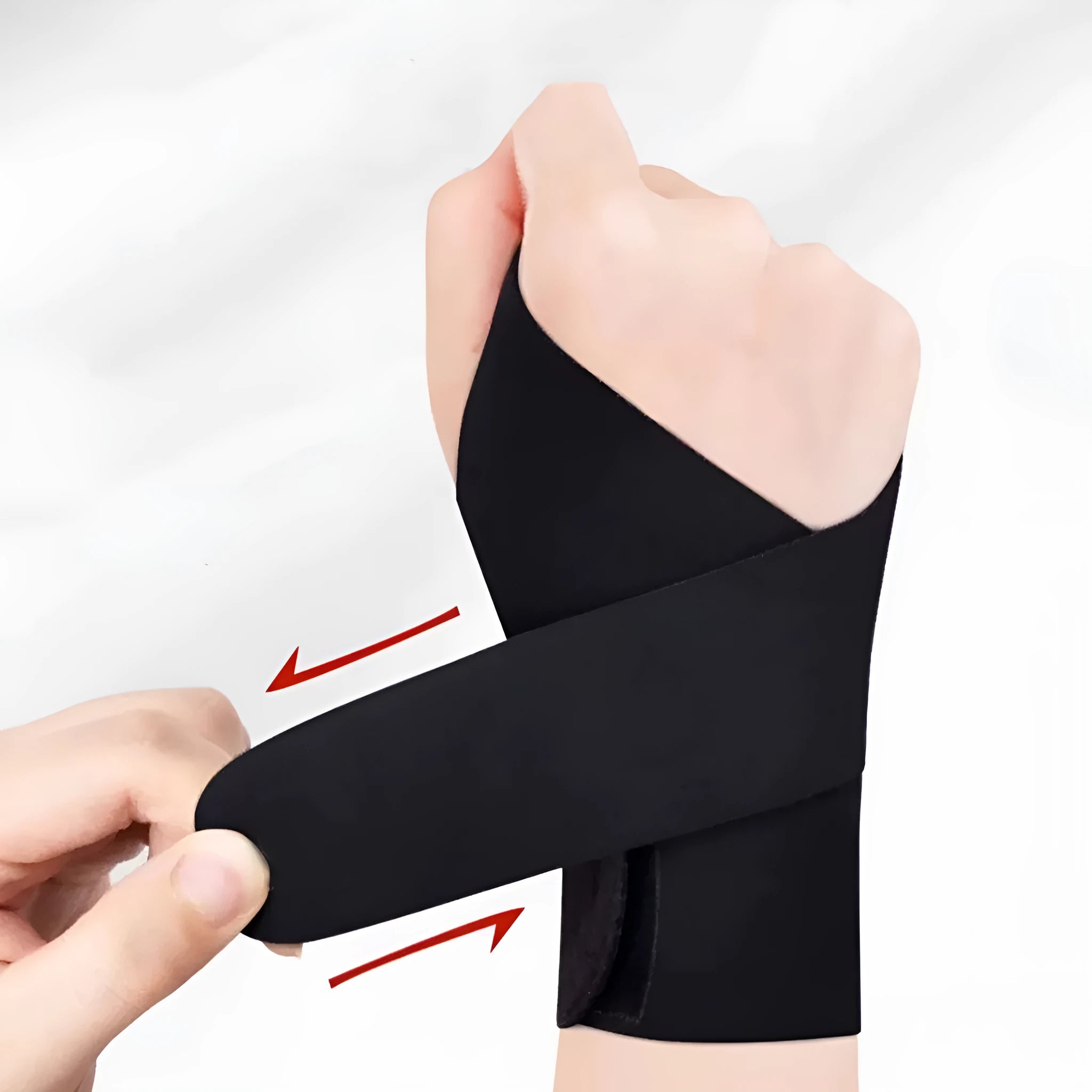 Adjustable hook-and-loop athletic wristguard for sports, shown in black and skin colour options.