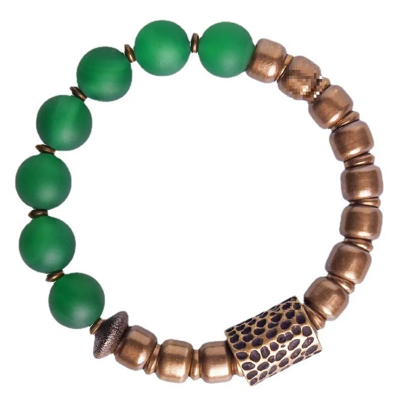 Retro style ethnic couples bracelet made from natural green and red agate stone beads.