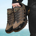 Men's synthetic leather climbing shoes in khaki with a round toe and low heel profile.