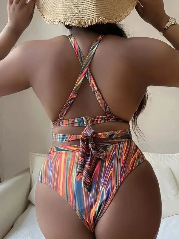 Women's floral high waist bikini swimsuit in picture colour with plus sizes available