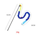 Blue cat wand toy with plush strip and bell measuring 41cm pole with 60cm extension