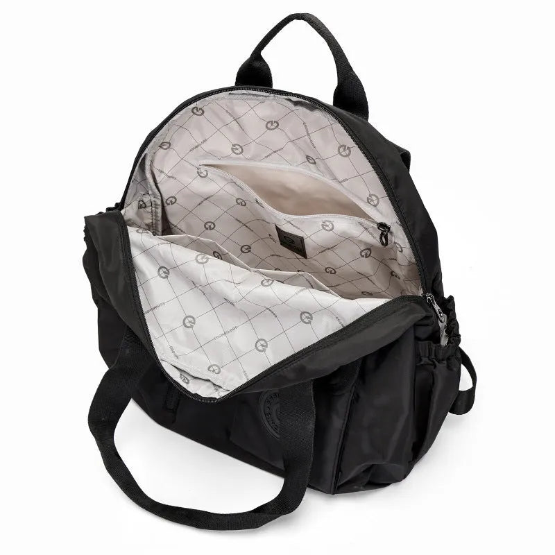 Large green letters nylon outdoor backpack with external sandwich pockets