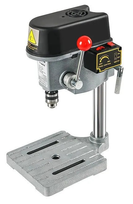 240W bench drill and milling machine on a workbench with heavy-duty steel clamping pliers.