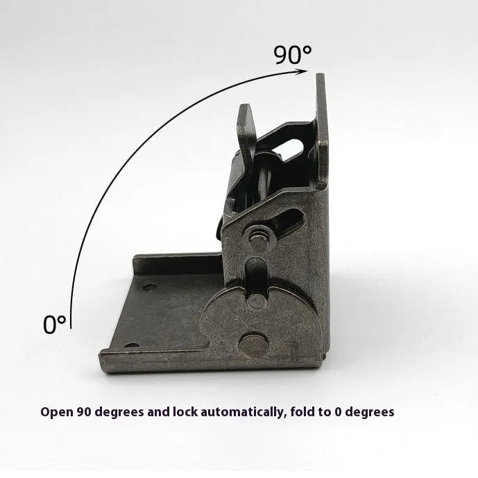 Furniture foot folding hinge in electroplated finish for invisible 0-90 degree self-locking installation.