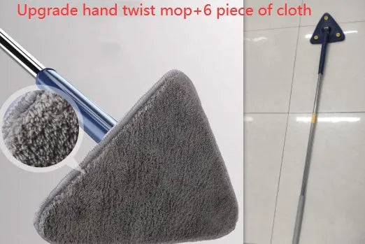 Extendable blue triangle mop with 360 rotating head and automatic water squeezing mechanism