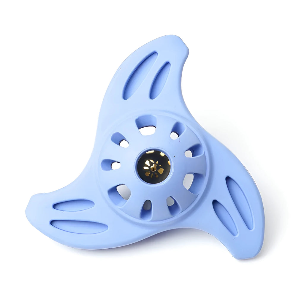 Blue bite-resistant boomerang dog toy with molar edges for medium and large dogs.